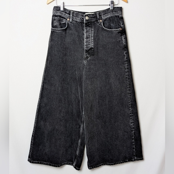 FREE PEOPLE Landry Wide Leg Flare Jeans Black 30 - Picture 8 of 12